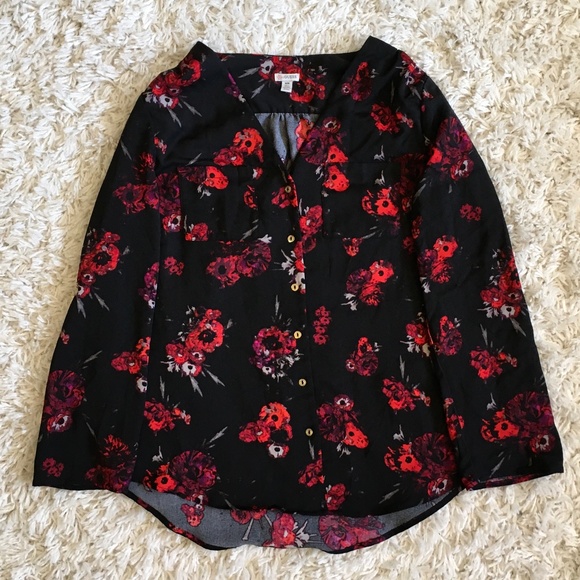 ✨WOMENS GUESS BLACK FLORAL DRESS SHIRT - Picture 1 of 3